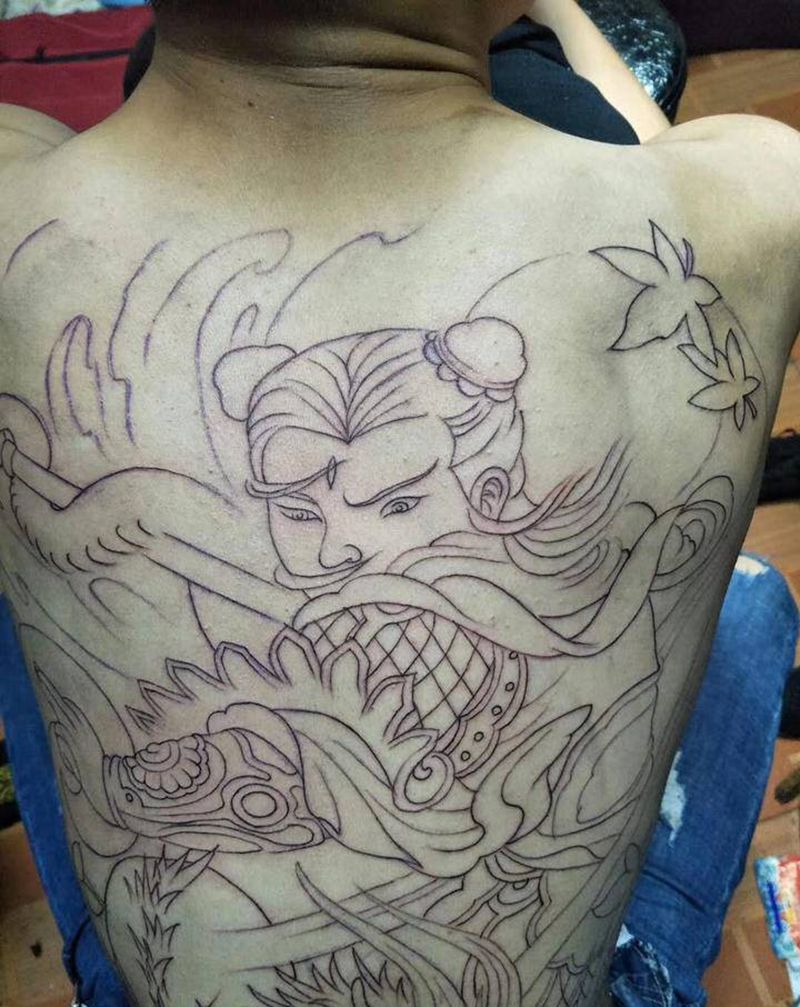 不动明王完成纹身图片_背部腰部老传统新传统纹身图案