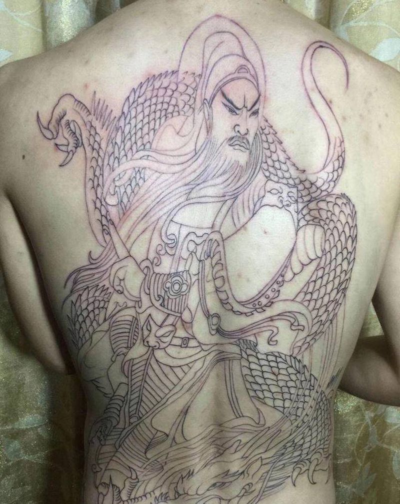 满背线条纹身图片_背部腰部老传统新传统纹身图案