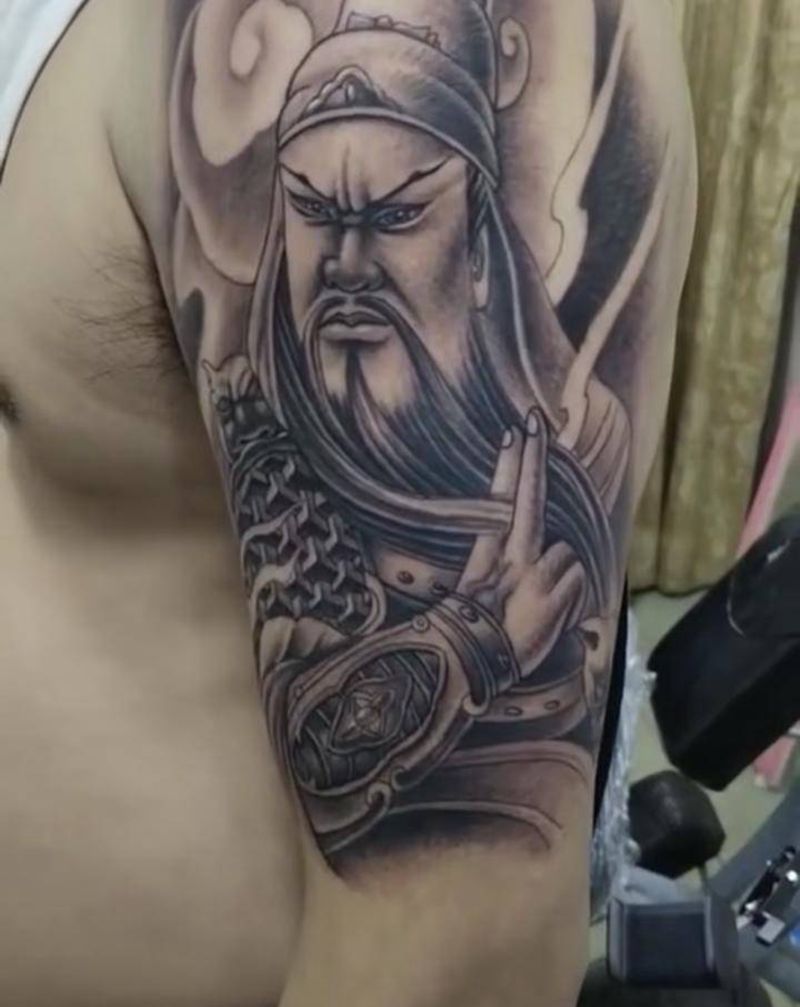 半臂关羽完成纹身图片_手臂老传统纹身图案