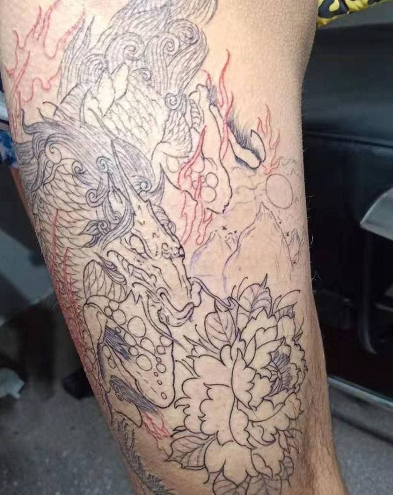 大腿图纹身图片_腿部新传统纹身图案