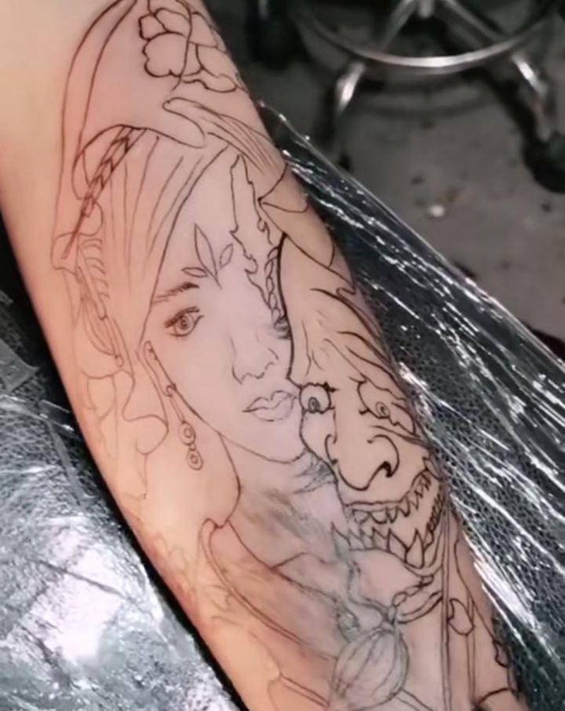 花臂纹身图片_手臂新传统纹身图案