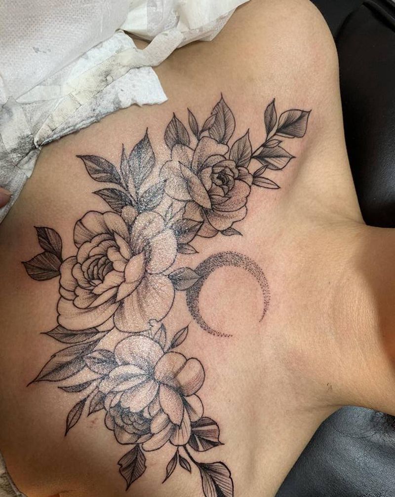 花胸纹身图片_胸部新传统纹身图案