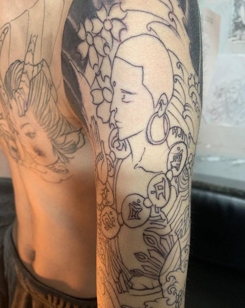 花臂纹身图片_手臂新传统纹身图案