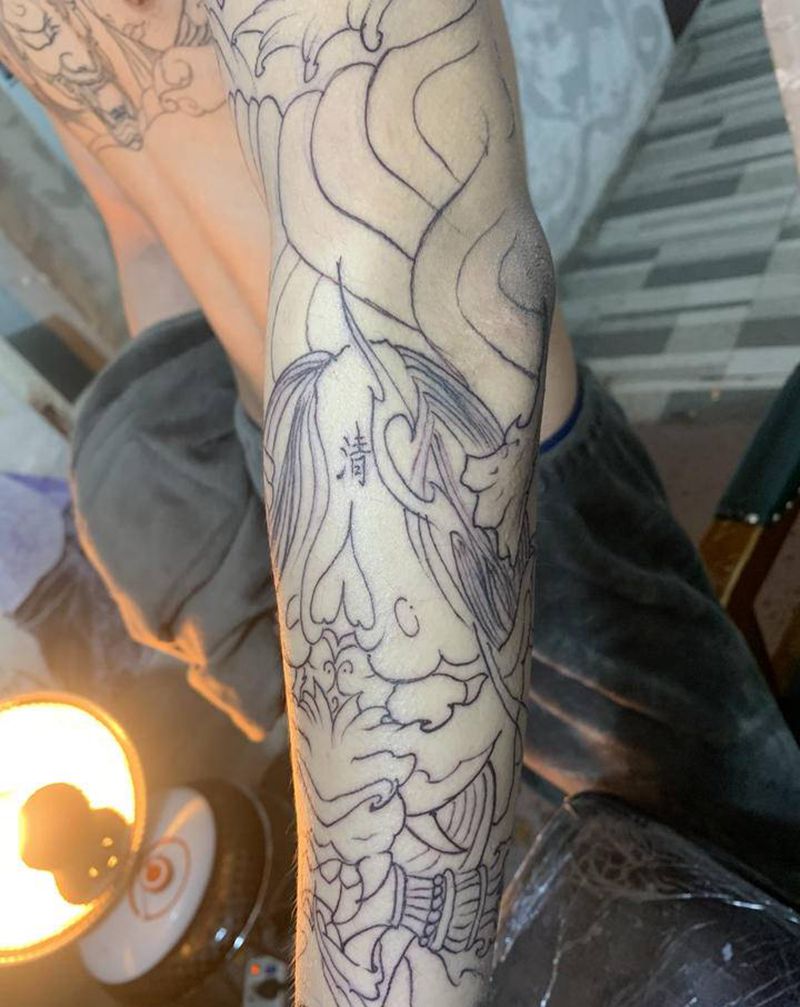 花臂纹身图片_手臂新传统纹身图案