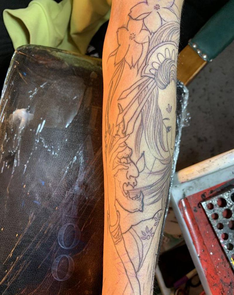 花臂纹身图片_手臂新传统纹身图案