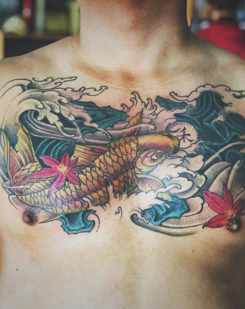 花胸纹身图片_胸部纹身图案