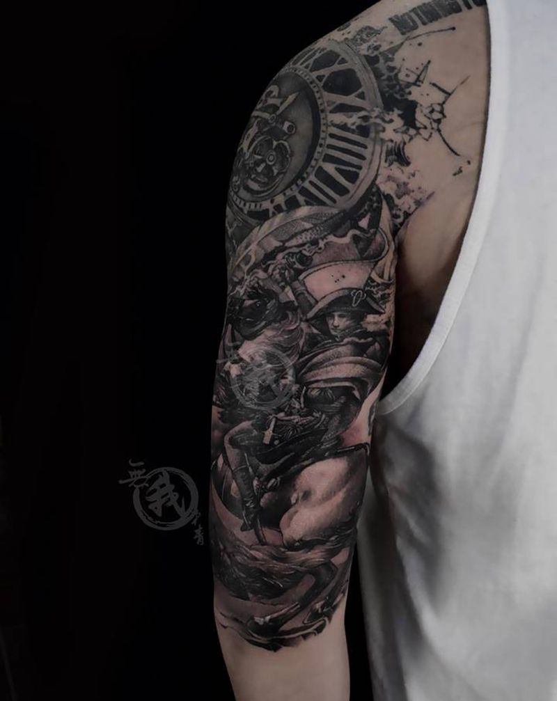 大臂全包纹身图片_手部手臂欧美写实花体字纹身图案