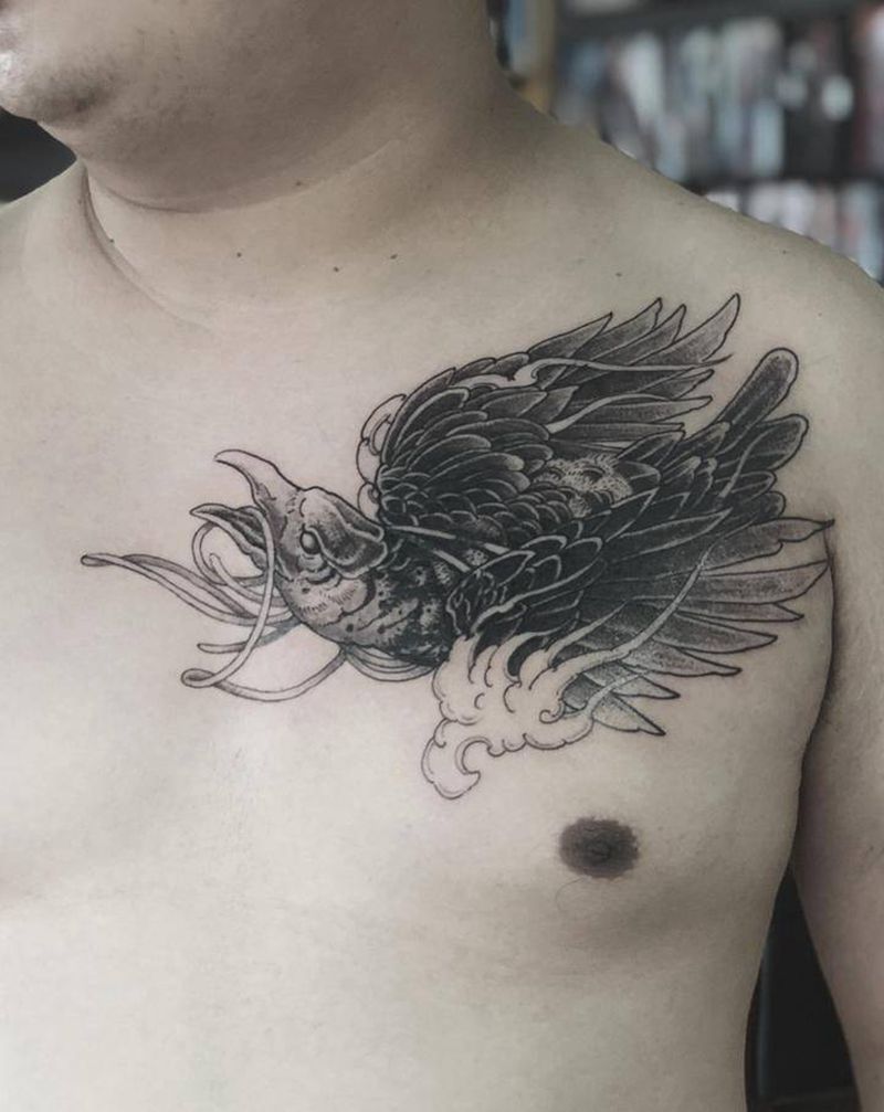 湘西瞳画刺青纹身图片_胸部新传统纹身图案