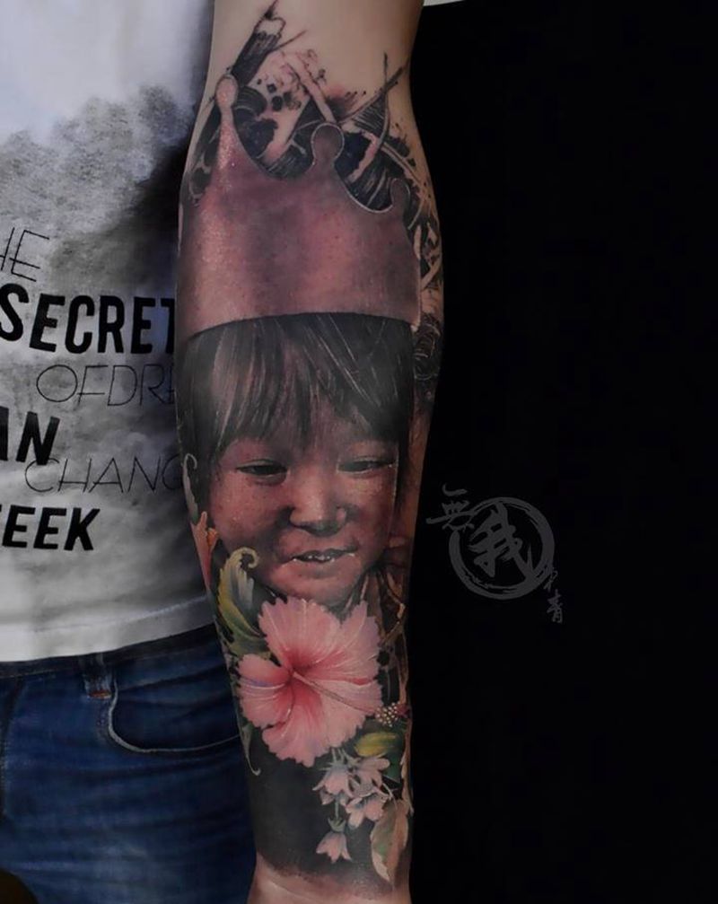 肖像纹身图片_欧美写实花体字纹身图案