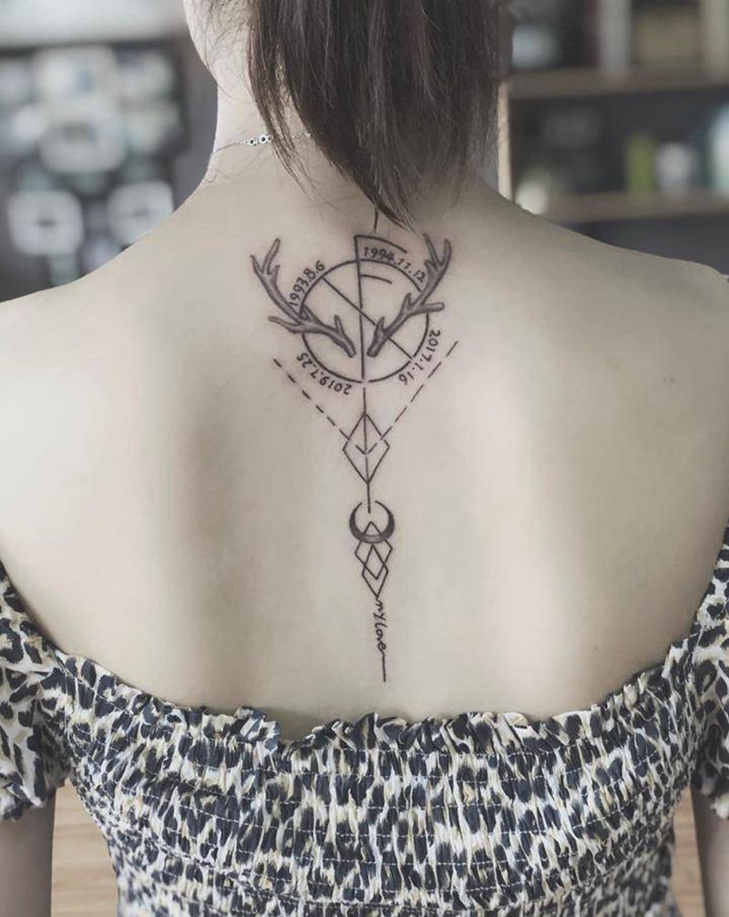 湘西瞳画刺青纹身图片_颈部背部几何纹身图案