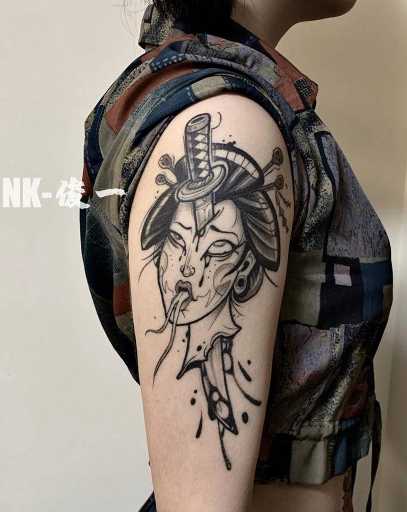 生首纹身图片_手臂New School纹身图案