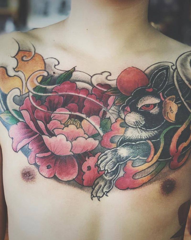 湘西瞳画刺青纹身图片_胸部新传统纹身图案