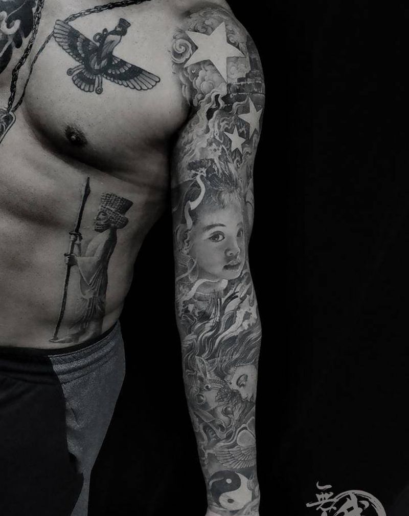 中东文化纹身图片_手臂欧美写实纹身图案