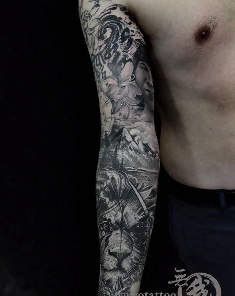 包臂纹身图片_手臂欧美写实纹身图案