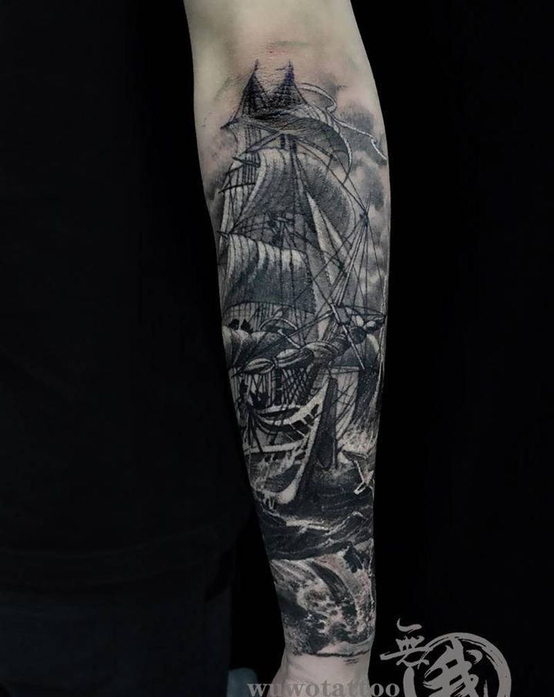 一帆风顺纹身图片_手臂欧美写实纹身图案