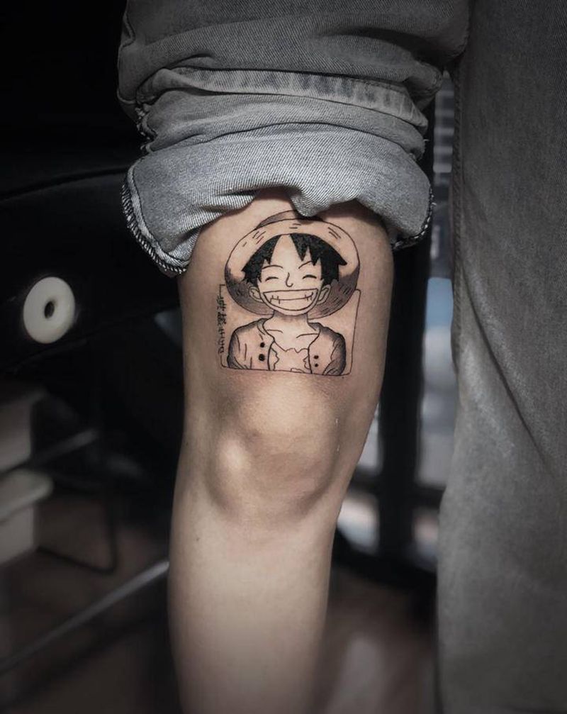 路飞纹身图片_腿部纹身图案