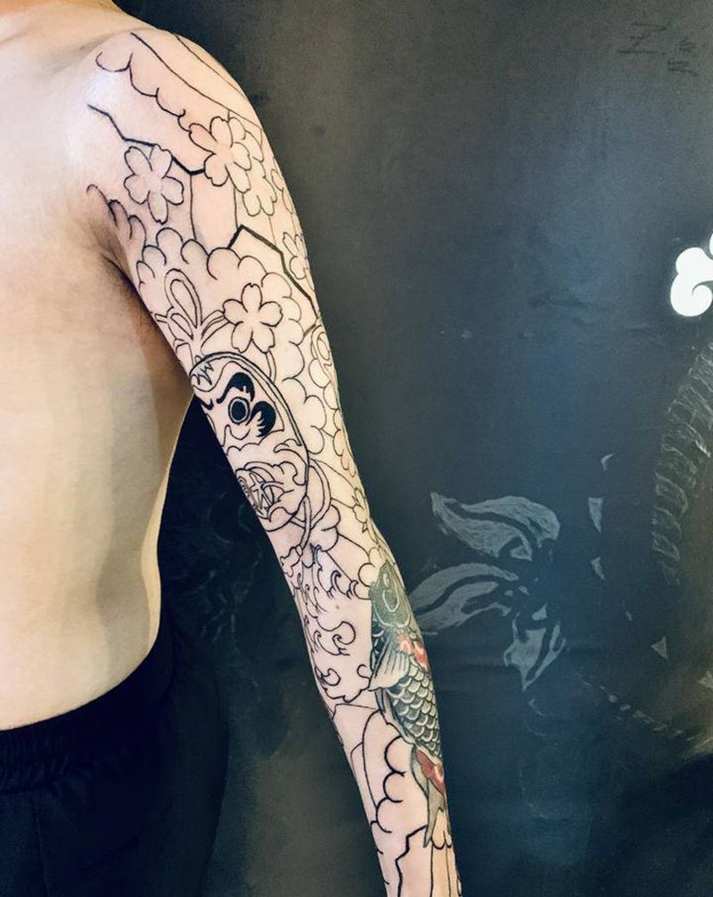 初步线条纹身图片_手臂老传统纹身图案