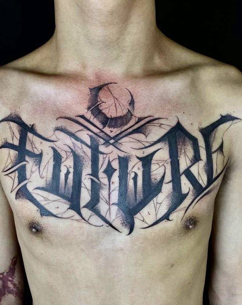 花体纹身图片_胸部纹身图案