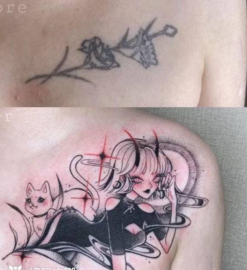 盖图纹身图片_肩部新传统纹身图案