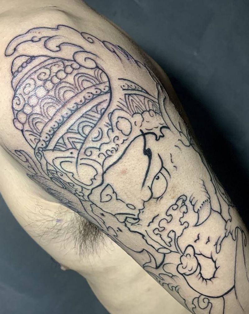 象神纹身图片_肩部新传统纹身图案