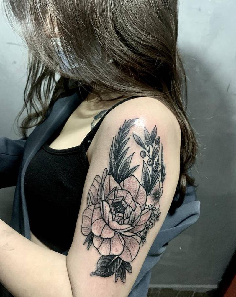 素花纹身图片_肩部纹身图案