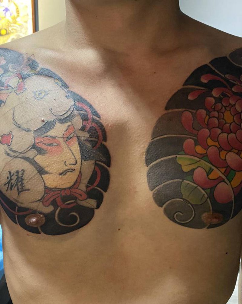 半甲纹身图片_胸部纹身图案