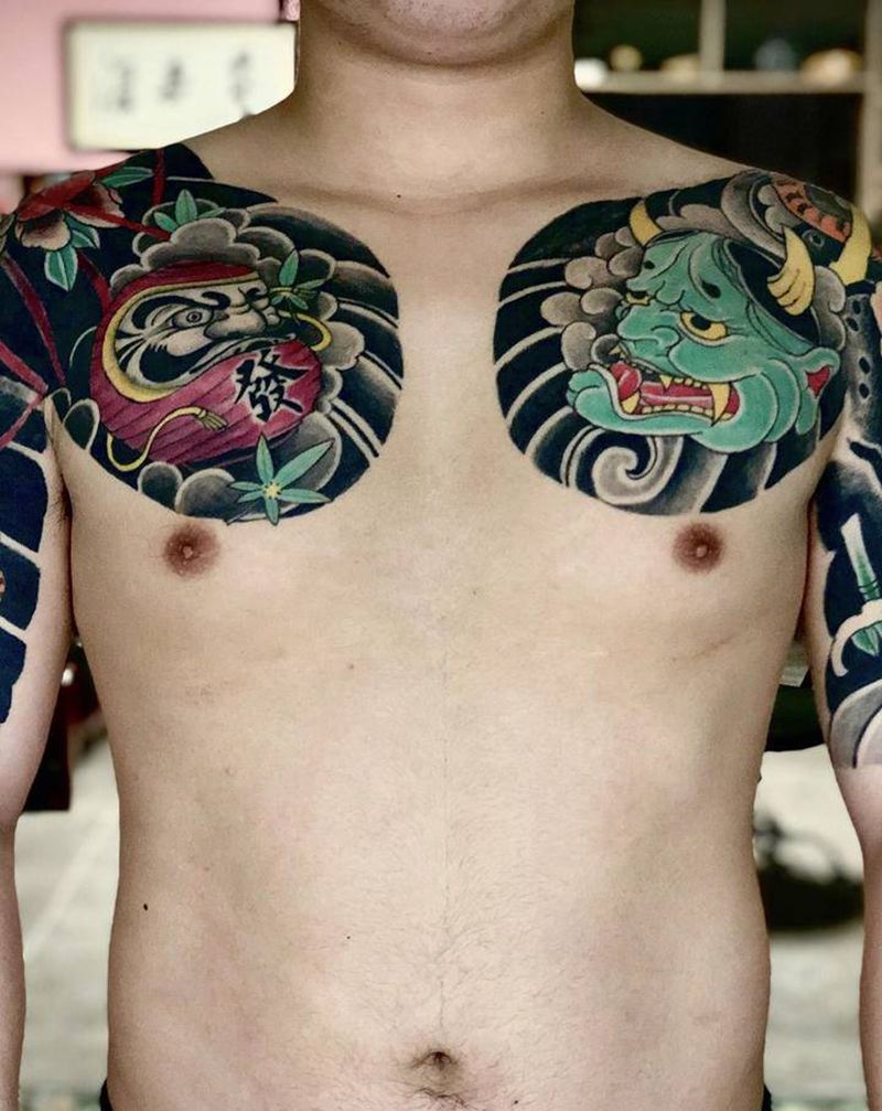 彩色日式半胛纹身图片_胸部纹身图案