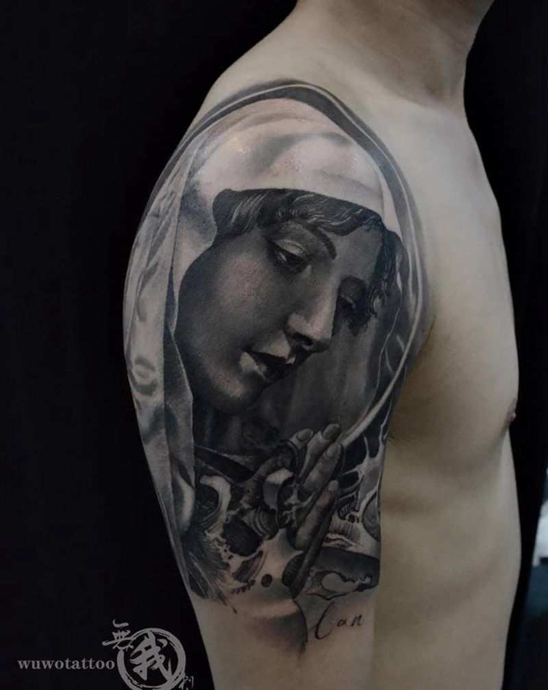 圣母纹身图片_手臂欧美写实纹身图案