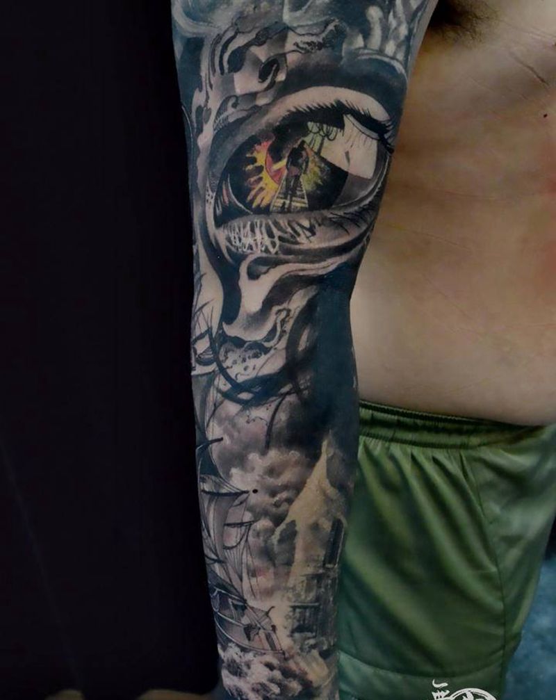 一帆风顺纹身图片_手臂欧美写实纹身图案