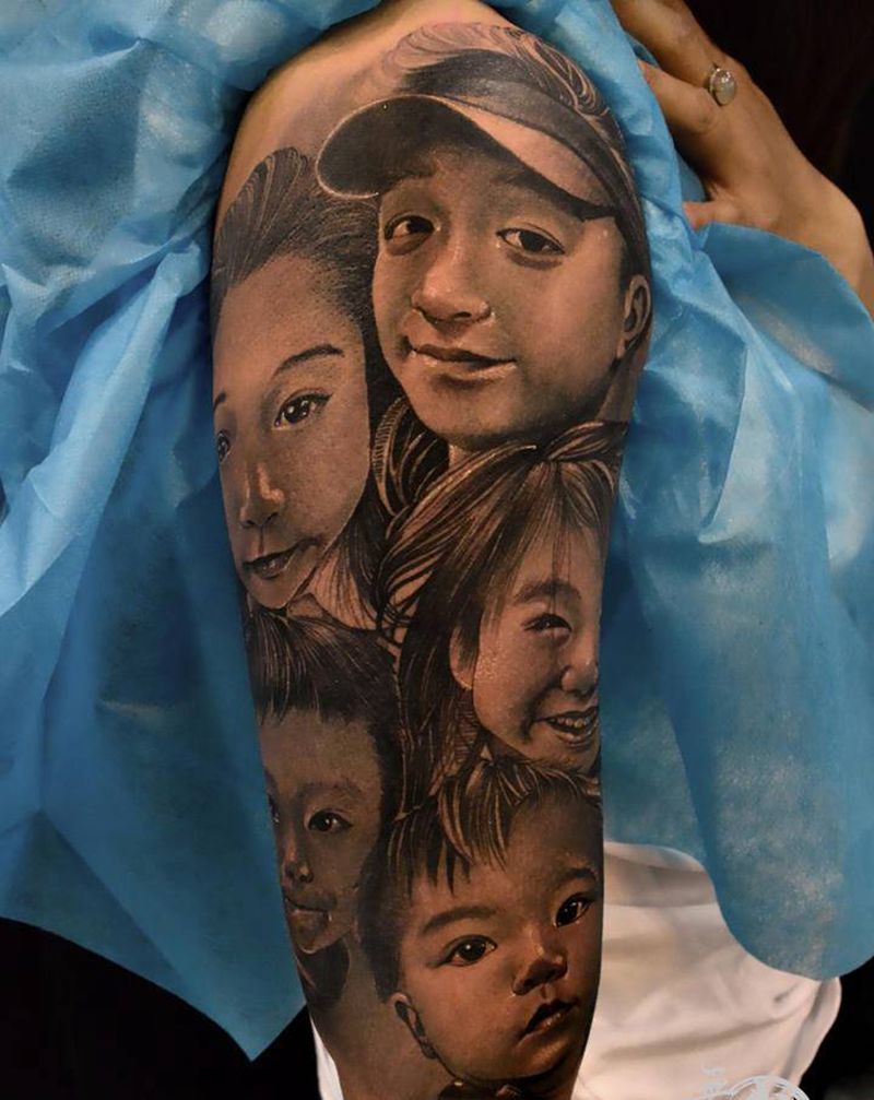 family全家福纹身图片_手臂欧美写实纹身图案