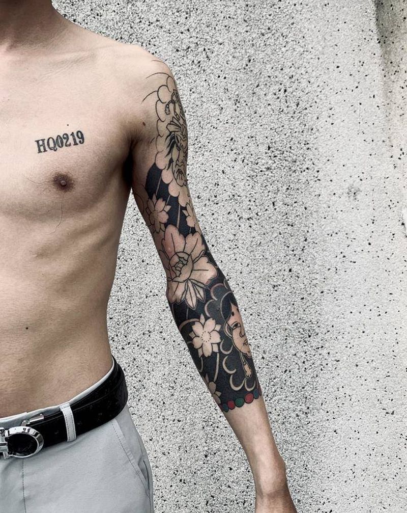 老传统 七分臂进度百分之四十纹身图片_肩部手臂纹身图案