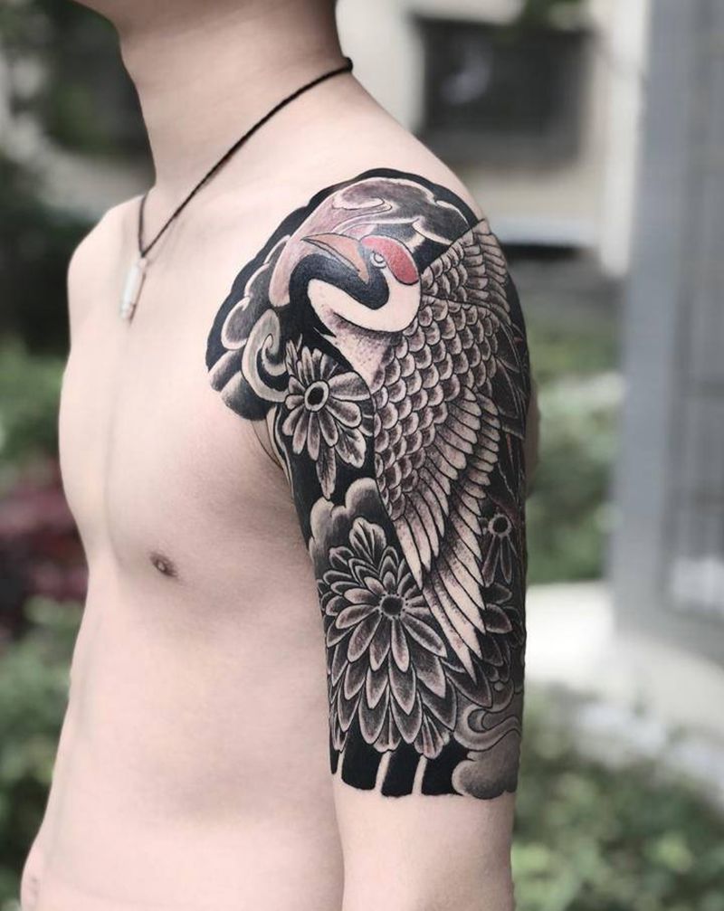 鹤纹身纹身图片_老传统纹身图案