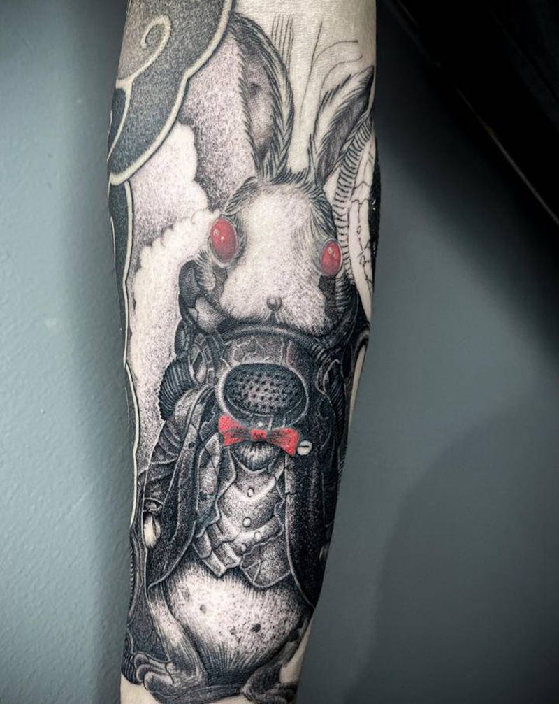 机械兔纹身图片_手臂点刺兔子纹身图案