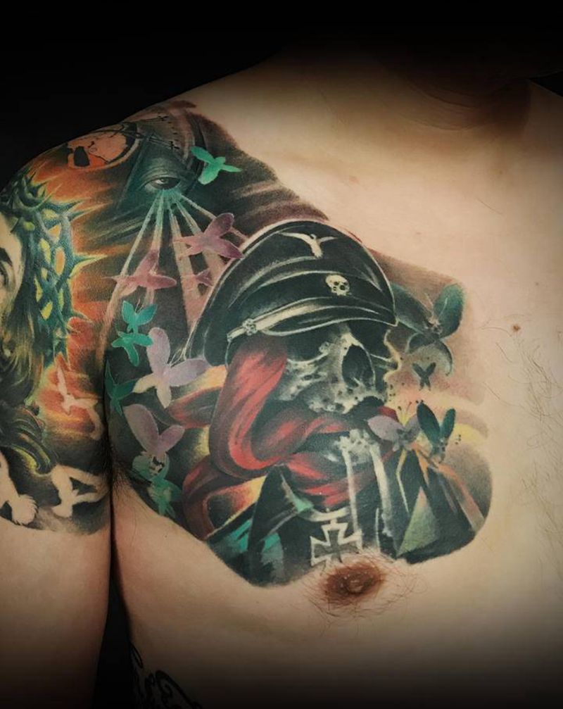 半甲纹身图片_肩部手臂欧美写实新传统纹身图案