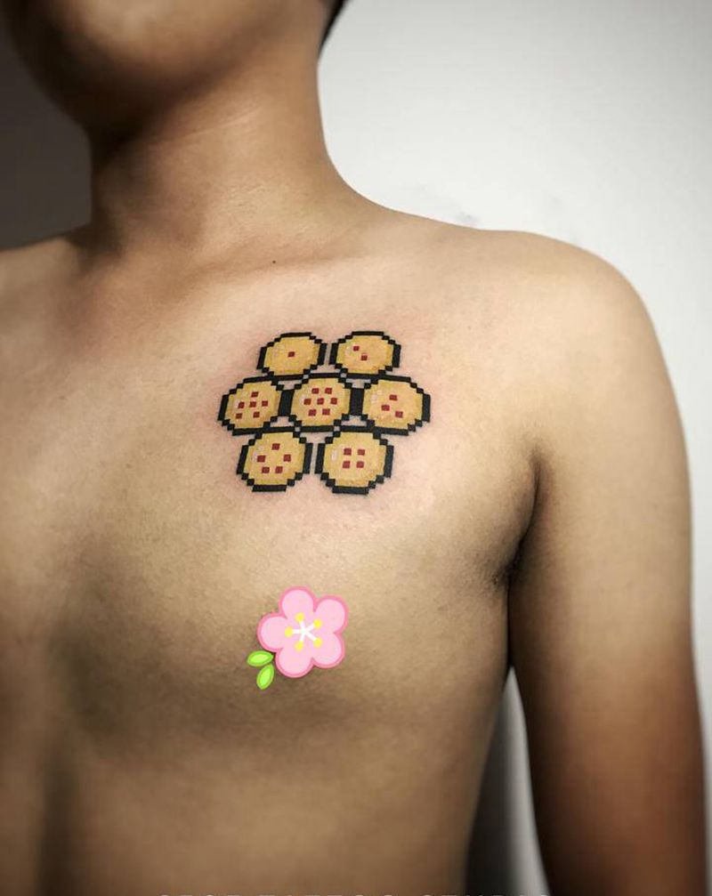 龙珠纹身图片_胸部New School龙珠像素纹身图案