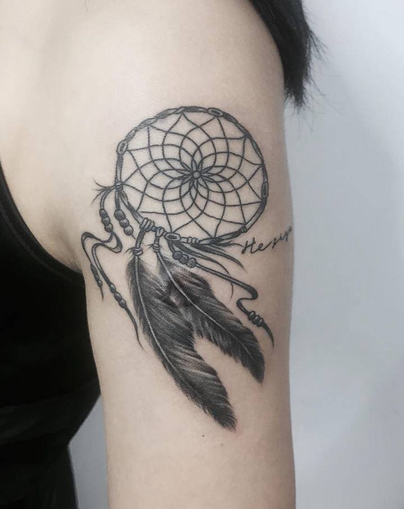 捕梦网纹身图片_手臂欧美写实捕梦网纹身图案