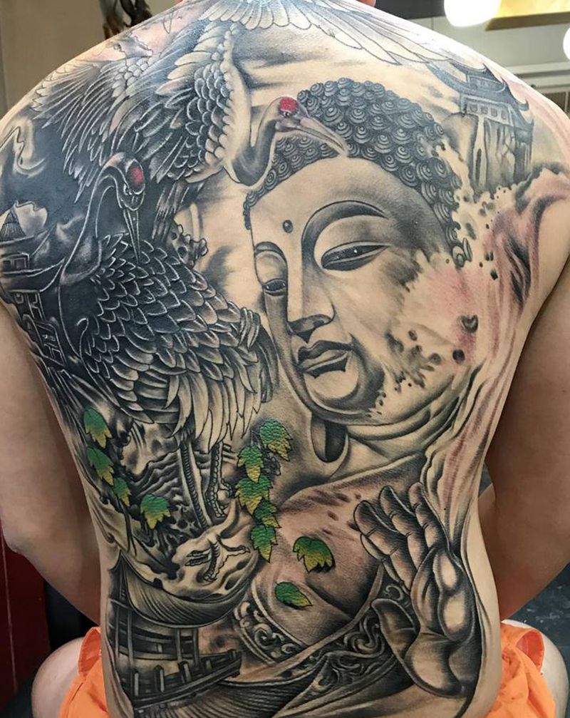 满背旧图遮盖纹身图片_背部纹身图案