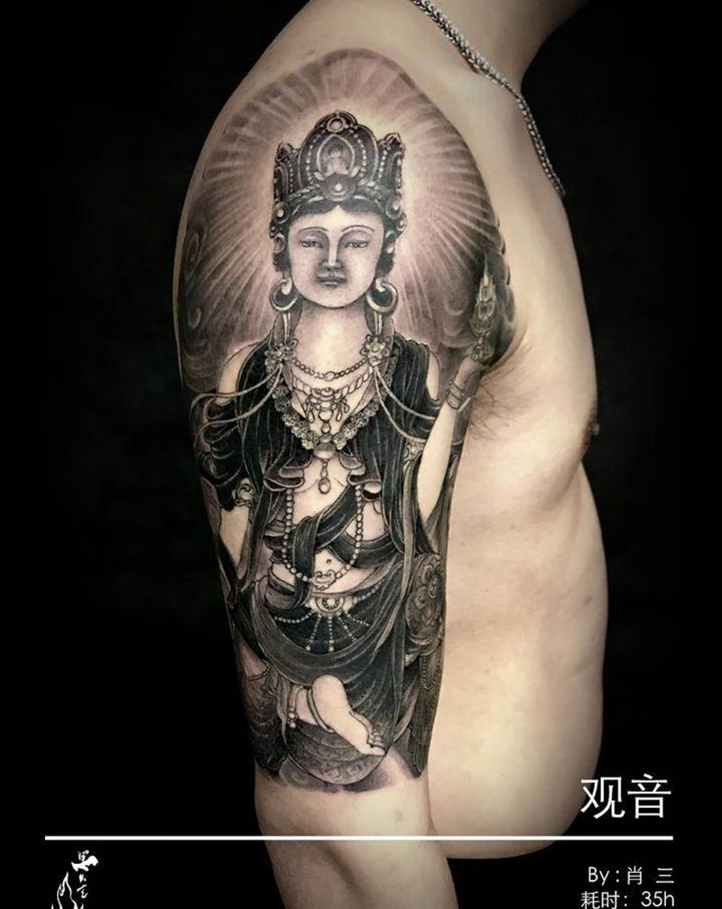 观音纹身图片_手臂新传统老传统纹身图案