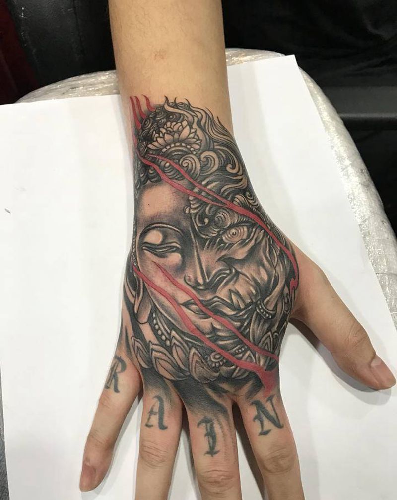 善恶纹身图片_手部纹身图案