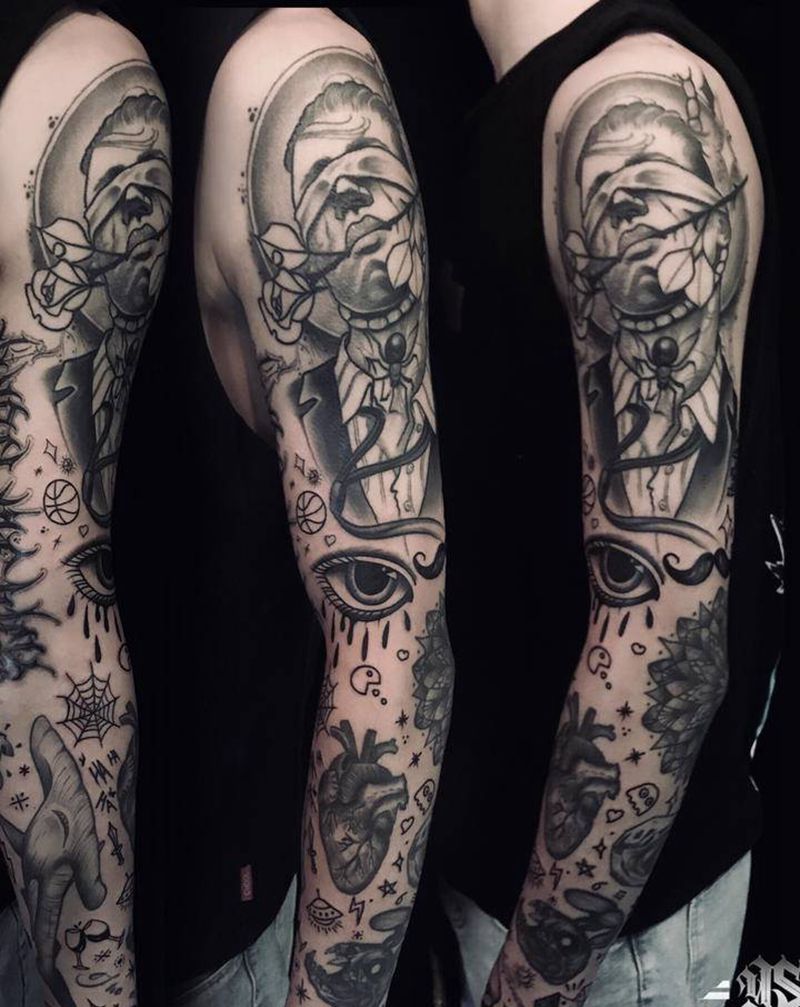 黑灰拼接纹身图片_手臂纹身图案