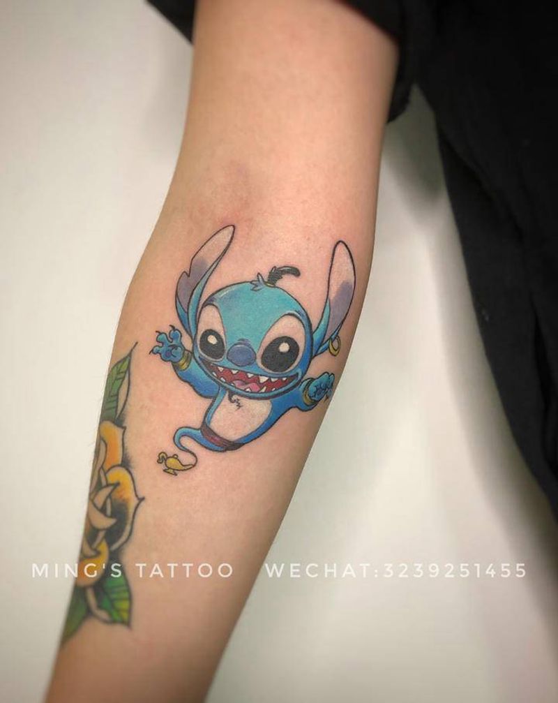 灯神史迪仔纹身图片_手臂New School史迪仔纹身图案