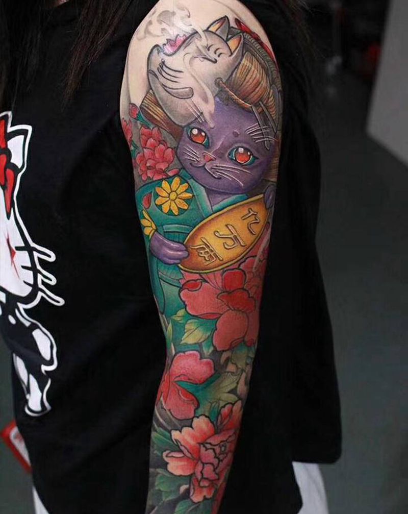 招财进宝纹身图片_手臂新传统纹身图案