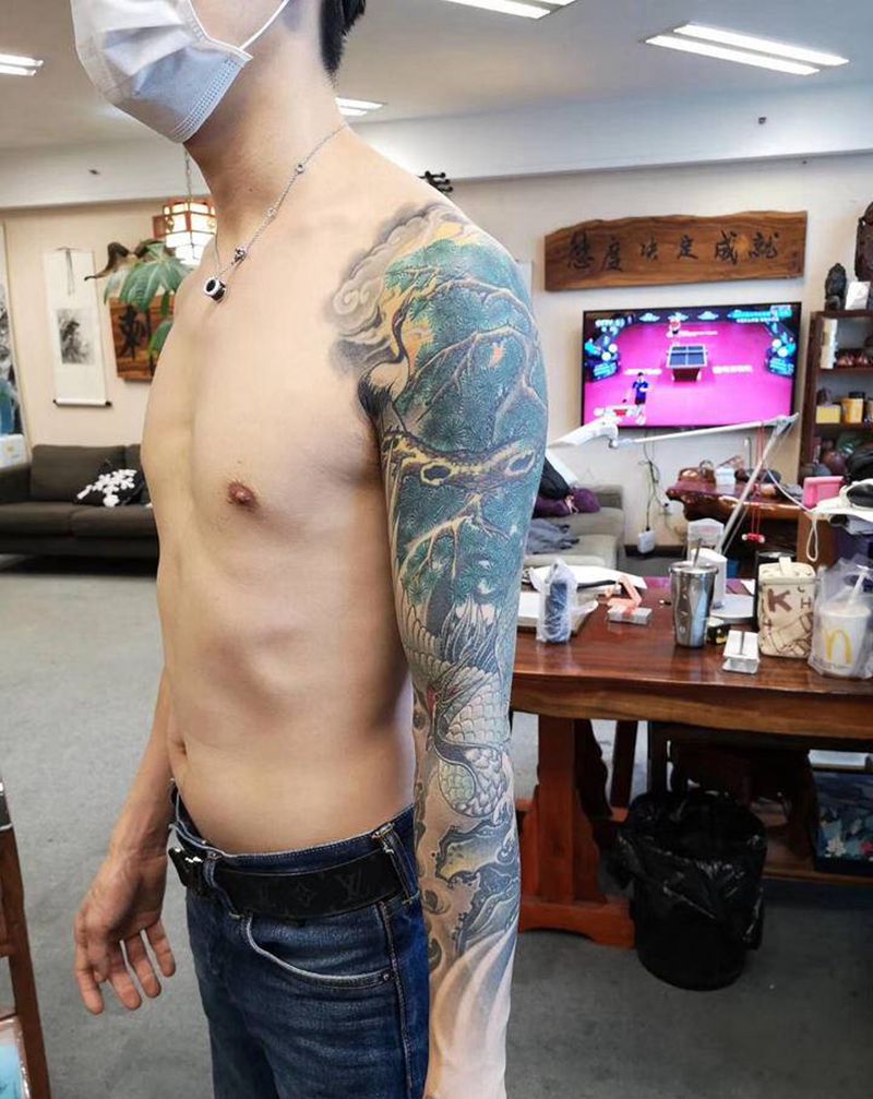 鹤纹身图片_手臂新传统老传统纹身图案