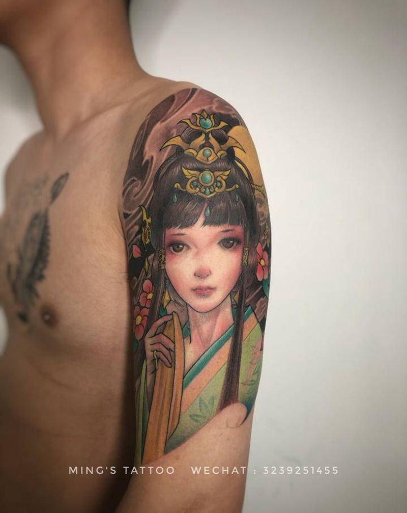 古美人纹身图片_手臂新传统美女纹身图案