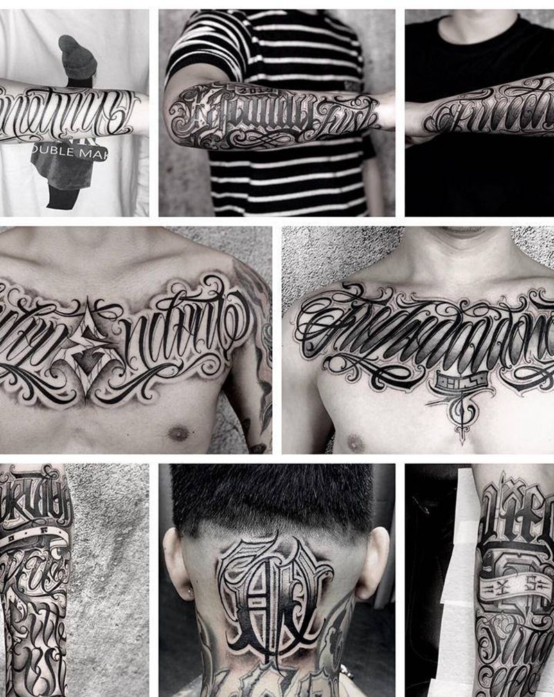 花体字纹身图片_胸部手臂花体字纹身图案