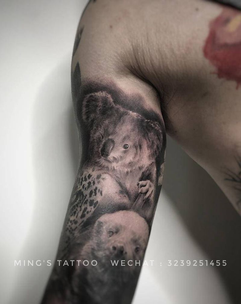 考拉纹身图片_手臂欧美写实考拉纹身图案