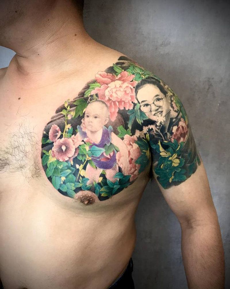 好事成双纹身图片_手臂胸部新传统老传统纹身图案