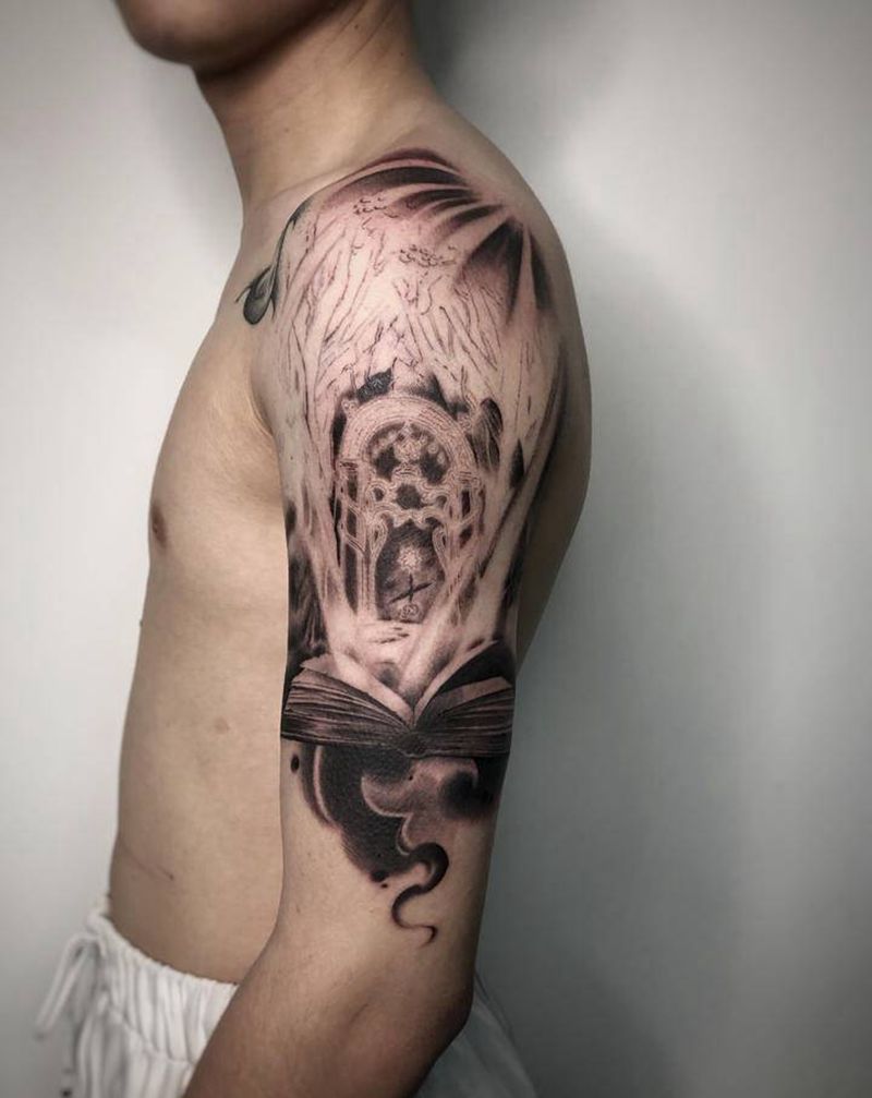 魔法书（未完成）纹身图片_手臂欧美写实纹身图案