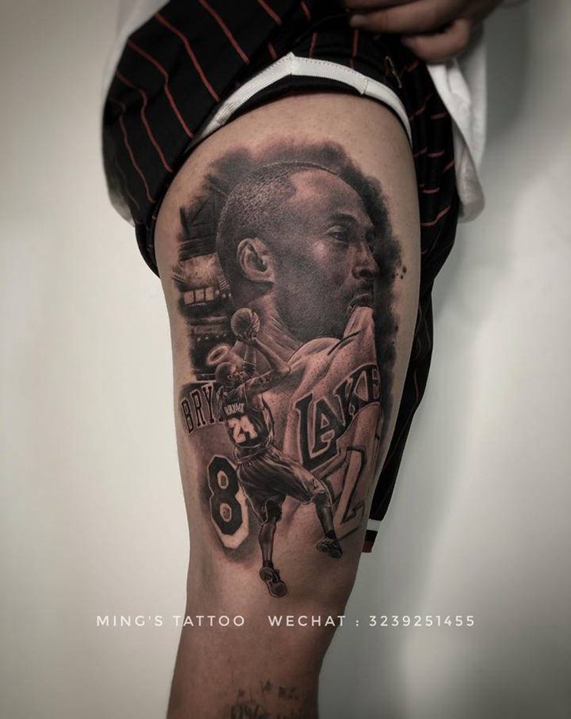科比纹身图片_腿部欧美写实科比NBA纹身图案