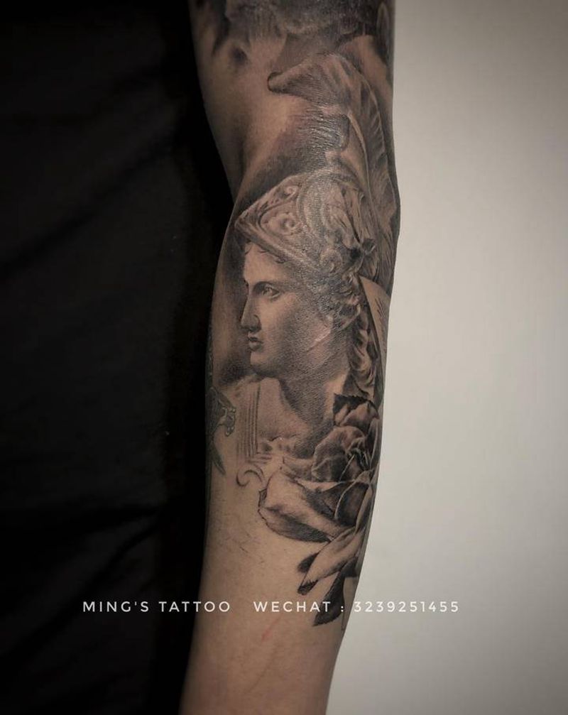 雅典娜纹身图片_手臂欧美写实雅典娜纹身图案